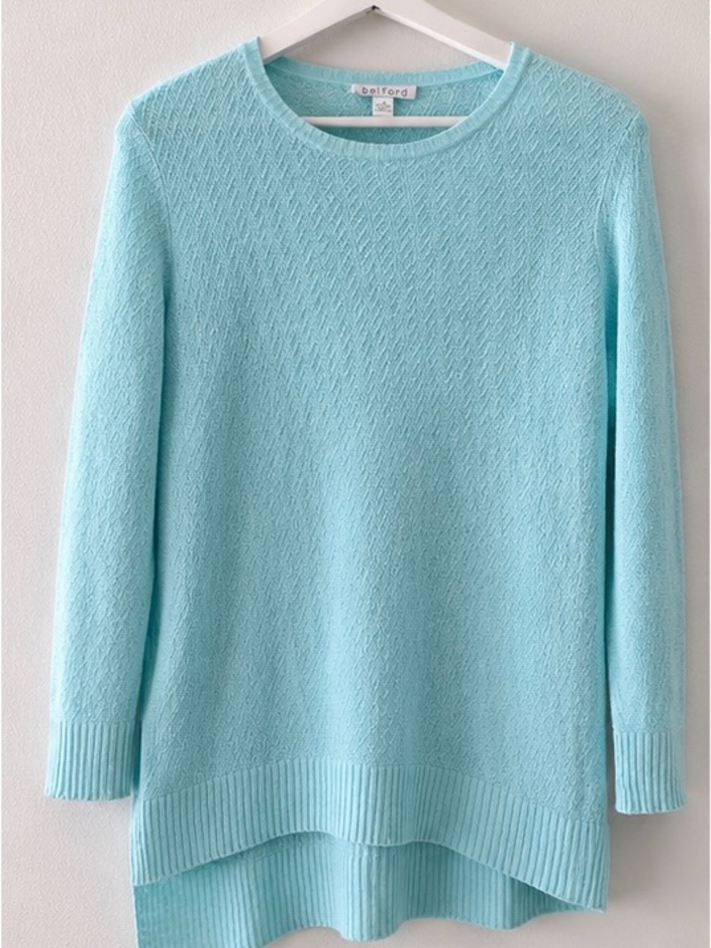 Belford Light Blue Women's Textured Crewneck Knit Top  Linen Casual Lightweight
